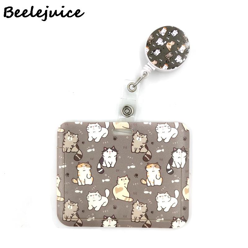 Grey Lovely Cute Cats Cute Card Cover Clip Lanyard Retractable Student Nurse Badge Clip Cartoon ID Card Badge Holder accessories: 7