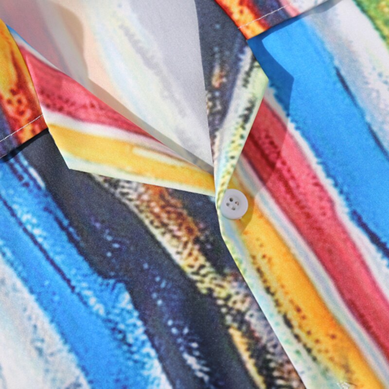 Uomini Camicia Hawaiana Pittura Arcobaleno Striscia di 2020 Camicia anca salto Streetwear Harajuku Camicia Spiaggia HipHop Camicette proprietà Del Manicotto Del Bicchierino