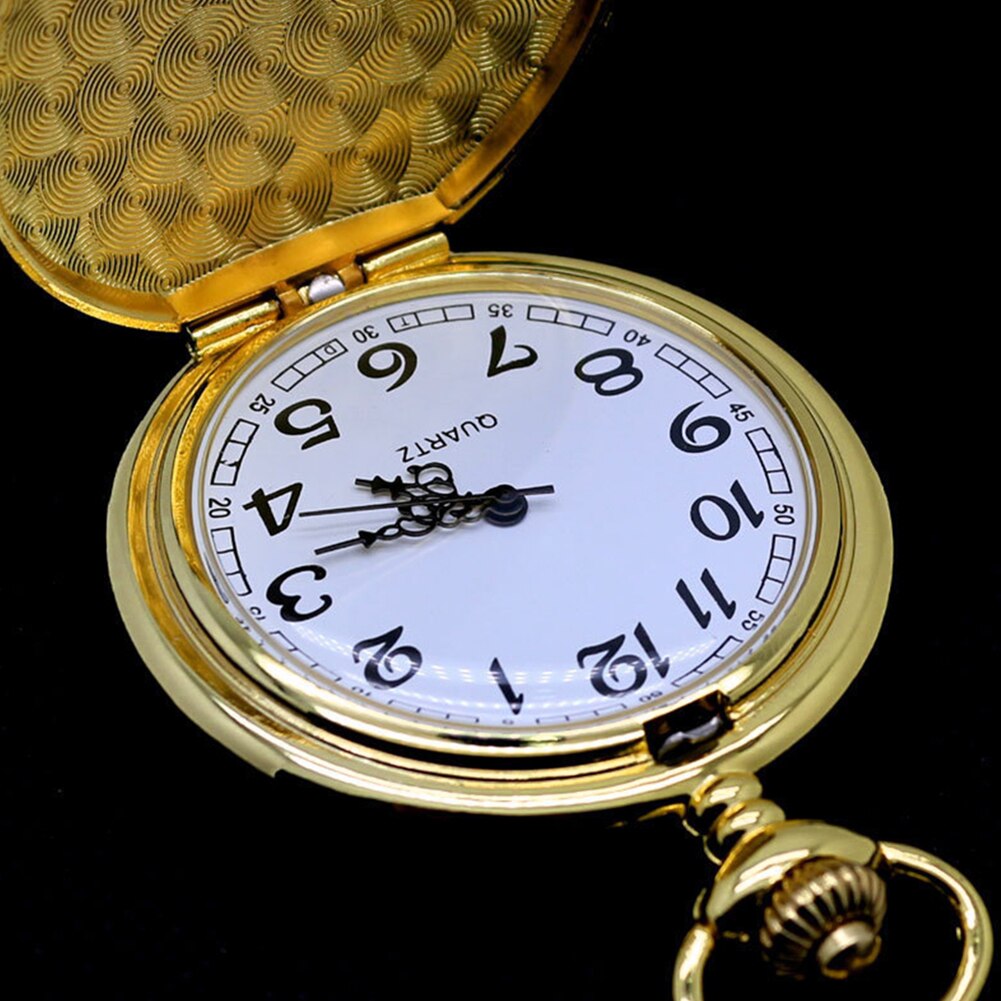 Unisex Retro Smooth Round Dial Arabic Numbers Analog Quartz Chain Pocket Watch