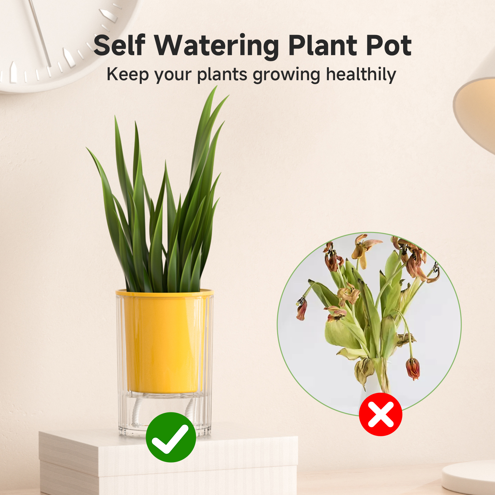 1pc hydroponiske blomsterpotter i bohemsk stil, automatisk vannabsorberende sylindervase for sukkulenter og grønne planter, gjennomsiktig plast