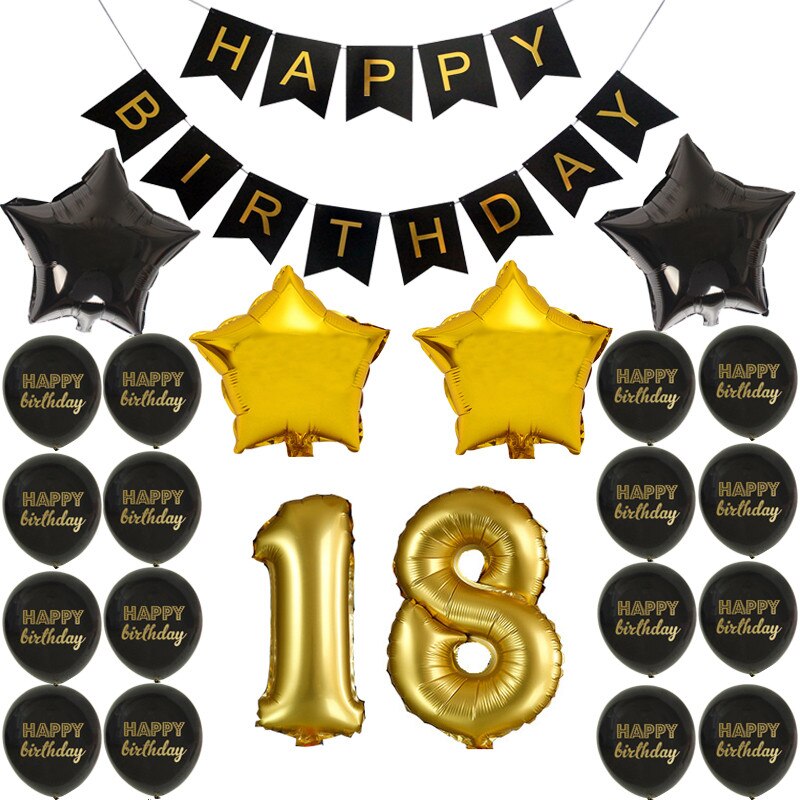 Happy Birthday Banner Balloon Adlut 33 30th Birthday Party Decoration 16 17 21 22 24 25 26 27 Years old Birthday Party Blloons: 18
