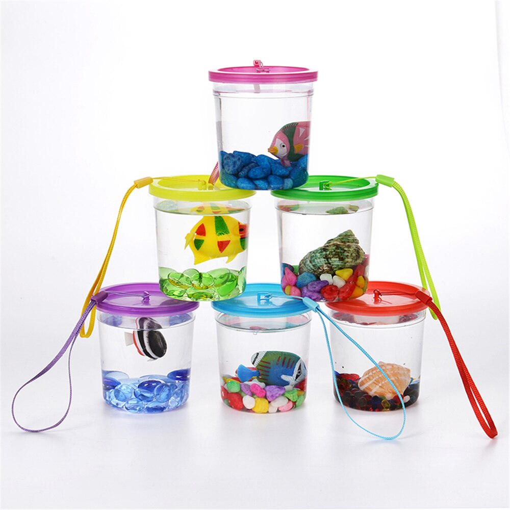 Plastic Mini Aquarium Transparante Cup Met Deksel Voor Betta Kwallen Container Willekeurige Kleur Draagbare