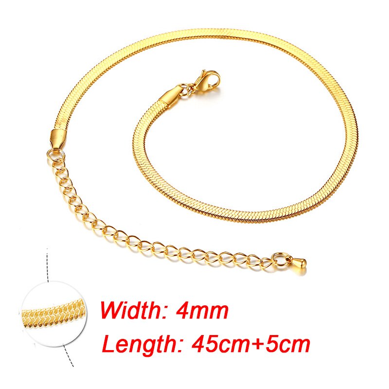 Collar con cadena de serpiente de mujer, gargantilla de acero inoxidable, Color dorado y plateado, Gargantilla plana de espiga para niña de 4mm: Gold 4mm  45cm