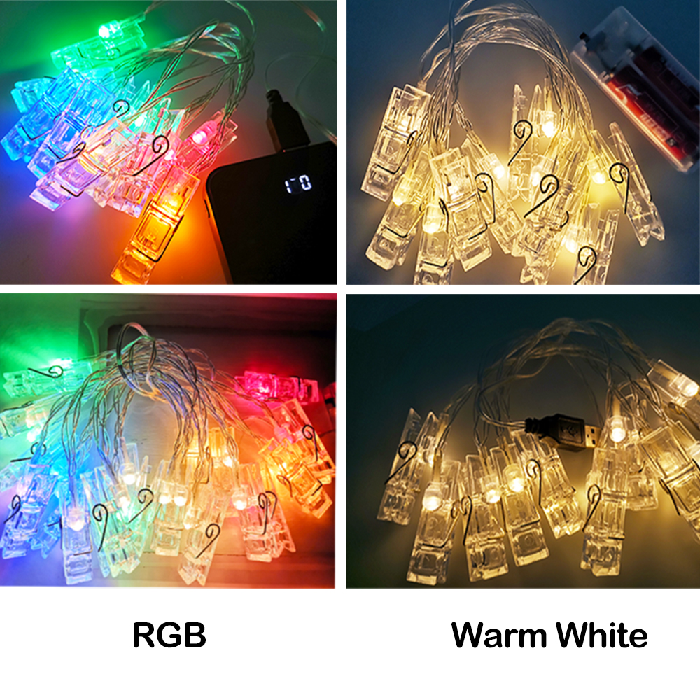1.5M 3M Photo Clip String Lights LED USB Outdoor Battery Operated Garland With Clothespins For Home Christmas Decorations