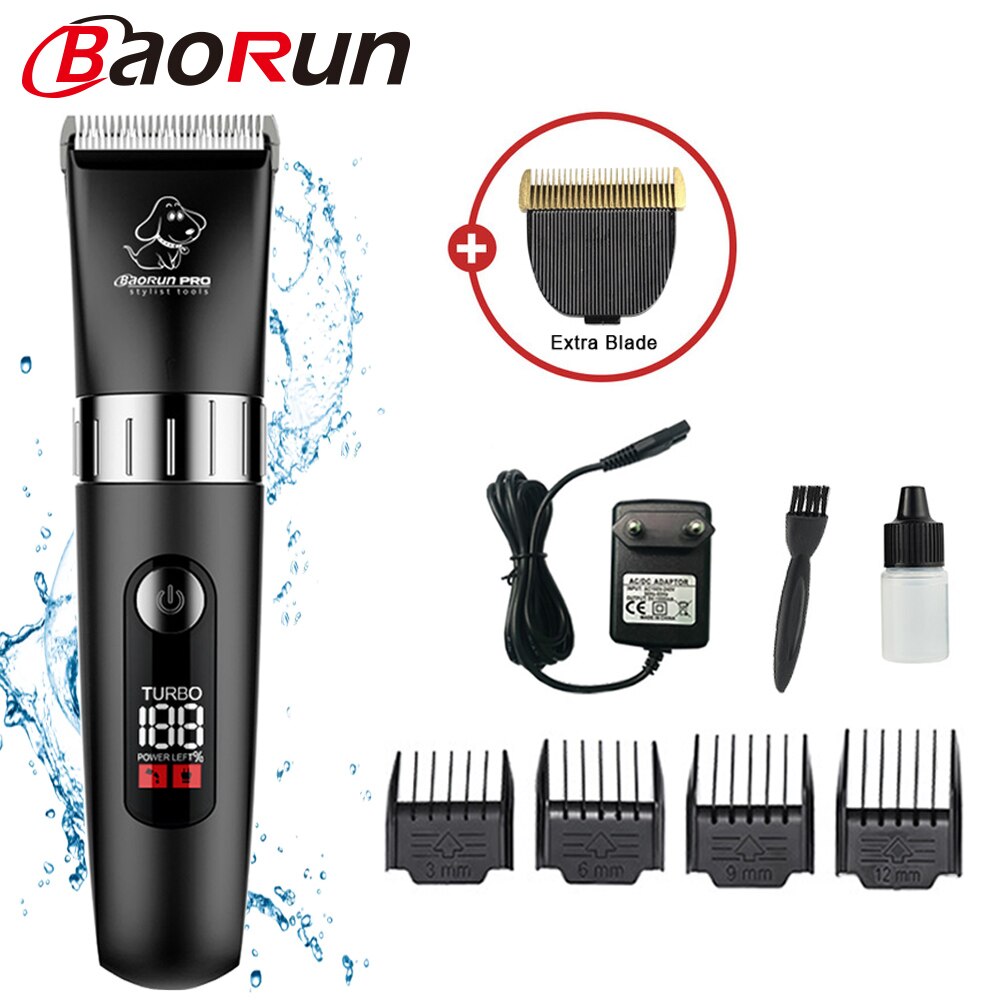 Baorun-cortadora de pelo para perros, máquina de afeitar eléctrica, resistente al agua, con pantalla LED, para animales, 110-240V