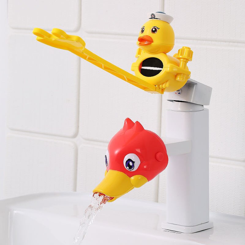 Animal Cute Duck Elephant Faucet Extender Water Children Saving Cartoon Tool Help Baby Washing Hands Bathroom Bath Toy Kids: RD YL