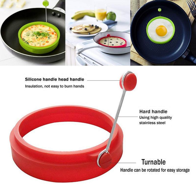 Molde de huevo frito silicona con mango redondo, moldes de huevo fritos antiadherentes para tortitas, utensilios de cocina, utensilios de cocina