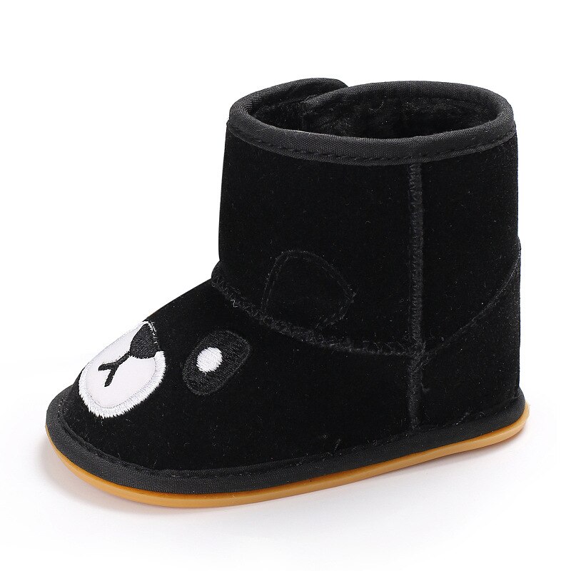 Luipaard Baby Snowboots Pu Leer Dikke Warme Pasgeboren Meisje Winter Schoenen Cartoon Pluche Bows Non Slip Baby Peuter Eerste wandelaars: Bear black / 13