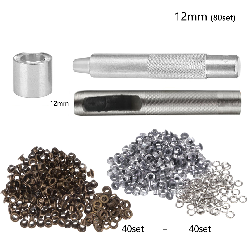 Outil à œillets pour bricolage, œillets, maroquinerie, vêtements, chaussures, rideaux, diamètre intérieur, 4mm, 5mm, 6mm, 8mm, 10mm, 12mm, 80 ensembles: NICKEL