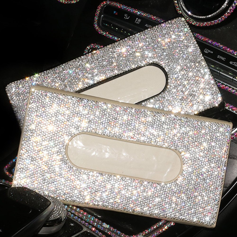 Auto kristallen tissue doos zonneklep diamant leren auto tissue papier houder hoes zonneklep hangende servet accessoires