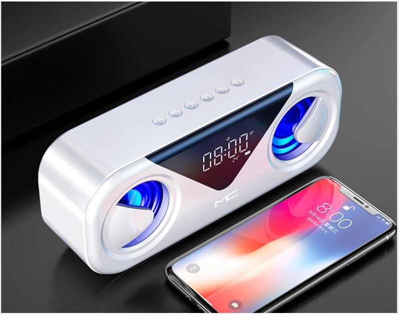 MC-H9 Bluetooth 5.0 Speaker Dual Speakers Speaker With Time/Temperature Display 3000mAh Intelligent Lithium Battery: White