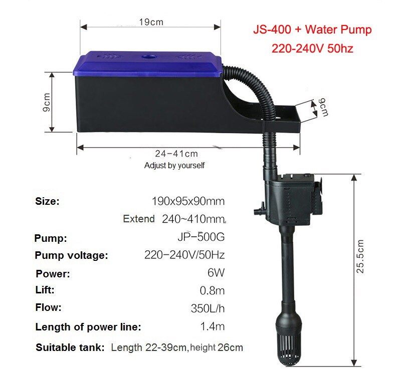 Sunsun 110-240V JS 400/600 Aquarium Upper Filter Ultra-quiet Submersible Pump Fish Tank Circulation Pump External Filter Box: JS400 with Pump 220V