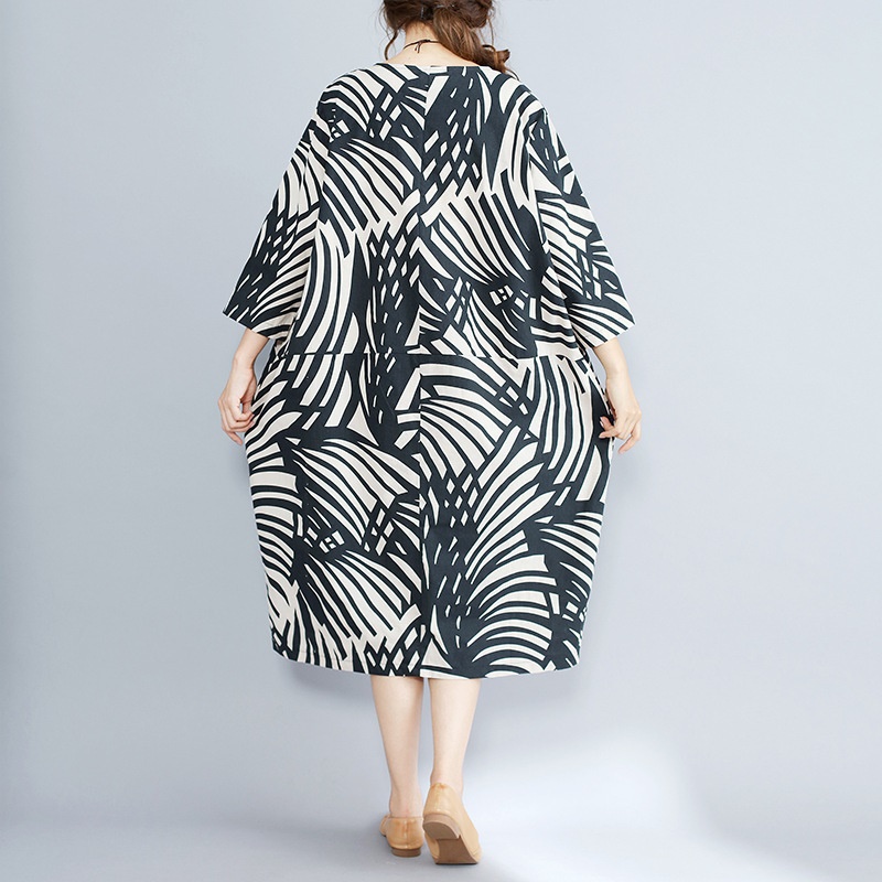Kåbe vintage femme sommer forår kjole print blomstret bomuld hør koreansk kjole løs oversize boheme kjole  ta1556