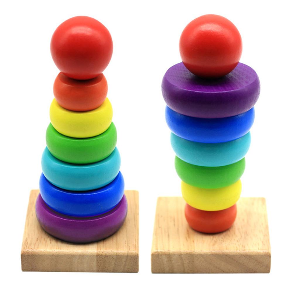 Kinder Kleinkind Spielzeug Regenbogen Holz Farbe Anzahl Erkenntnis Ring Turm Stapler Kinder Pädagogisches Spielzeug für Kinder