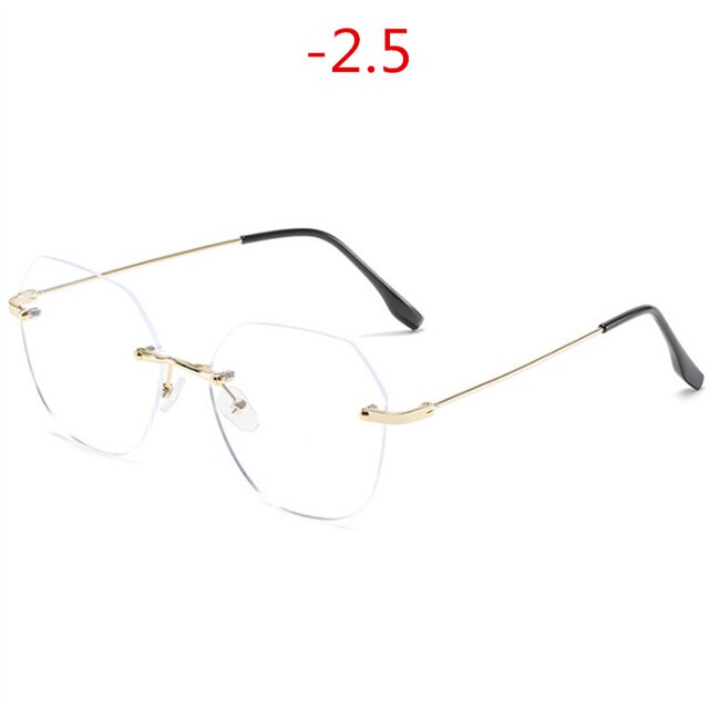 -0.5 1.0 1.5 4.0 Randloze Afgewerkt Bijziendheid Bril Vrouwen Rose Gold Metal Polygon Brillen Recept Nearsighgted Eyewear: gold-2.5