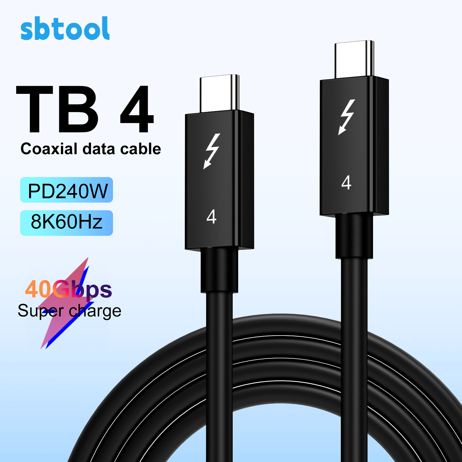 Sbtool thunderbolt 4 koaxialkabel usb 4 typ -c 240w snabbladdning 3m - 0.3m för egpu iphone ipad macbook