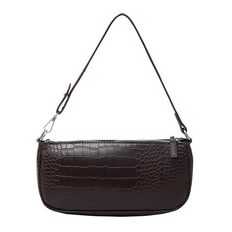 Aliwood merkevare enkel alligator krokodilleskinn kvinner skuldervesker stor kapasitet vintage wild armpit bag baguette bag håndveske: Sjokolade