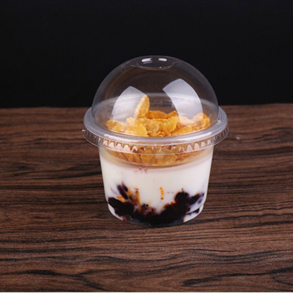 25pcs 250ml Disposable Salad Cup Transparent Dessert Bowl Container with Lid for Bar Cafe Home (Dome Lid with Hole)
