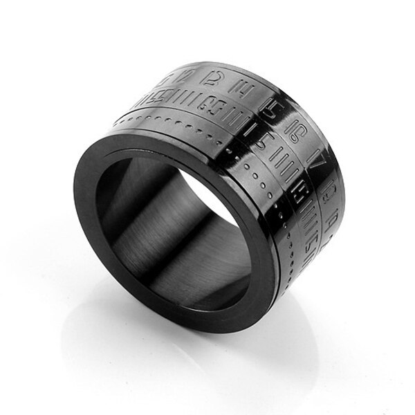 Roterende ring titanium stål arabiske tal kalenderur ring mænd ring smykker sundhed 99: Sort