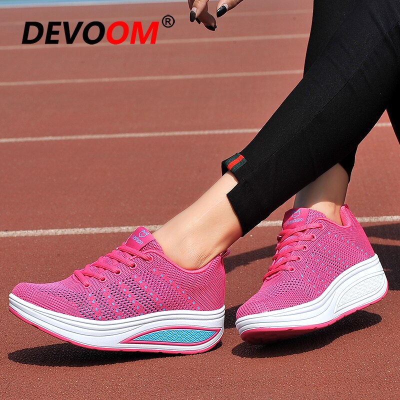 Swing Toning Shoes Women Height Increasing Fitness Shoes Ladies Lace Up Breathable Mesh Sport Slimming Shoes Sneakers Women