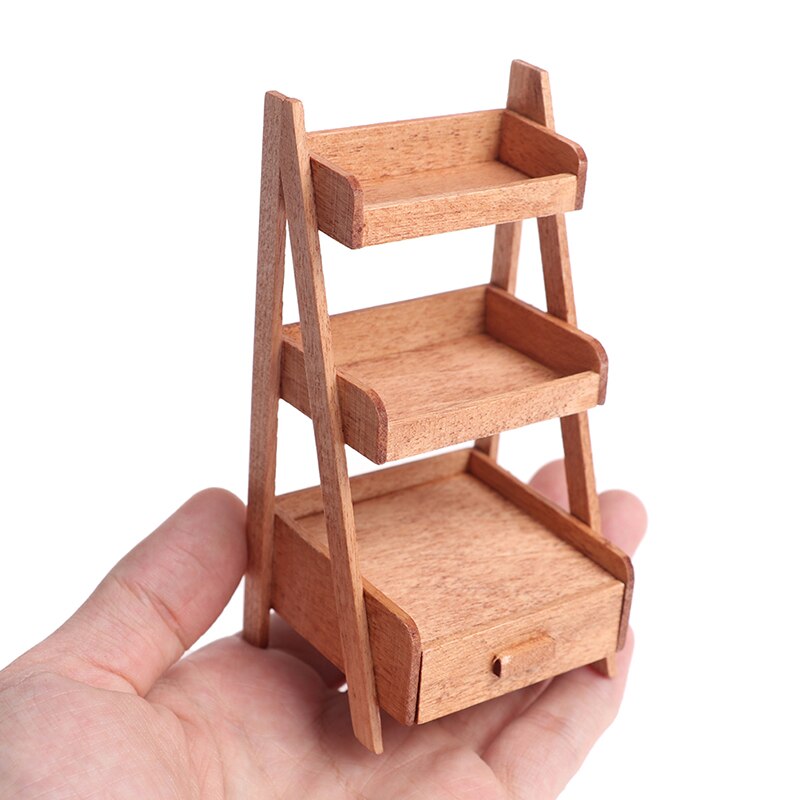 1:12 Dollhouse Wood Shelf Flower Stand Mini Doll House Furniture Model Simulation Furniture Accessories 1Pc