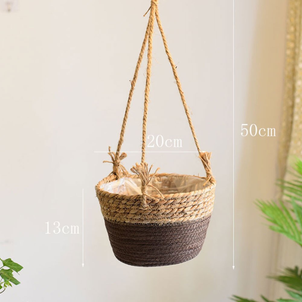 Lina z juty wisząca donica tkana roślina robić przechowywania kosz kryty doniczka ogrodowa Macrame wieszaki na rośliny nowoczesne dekoracje robić domu