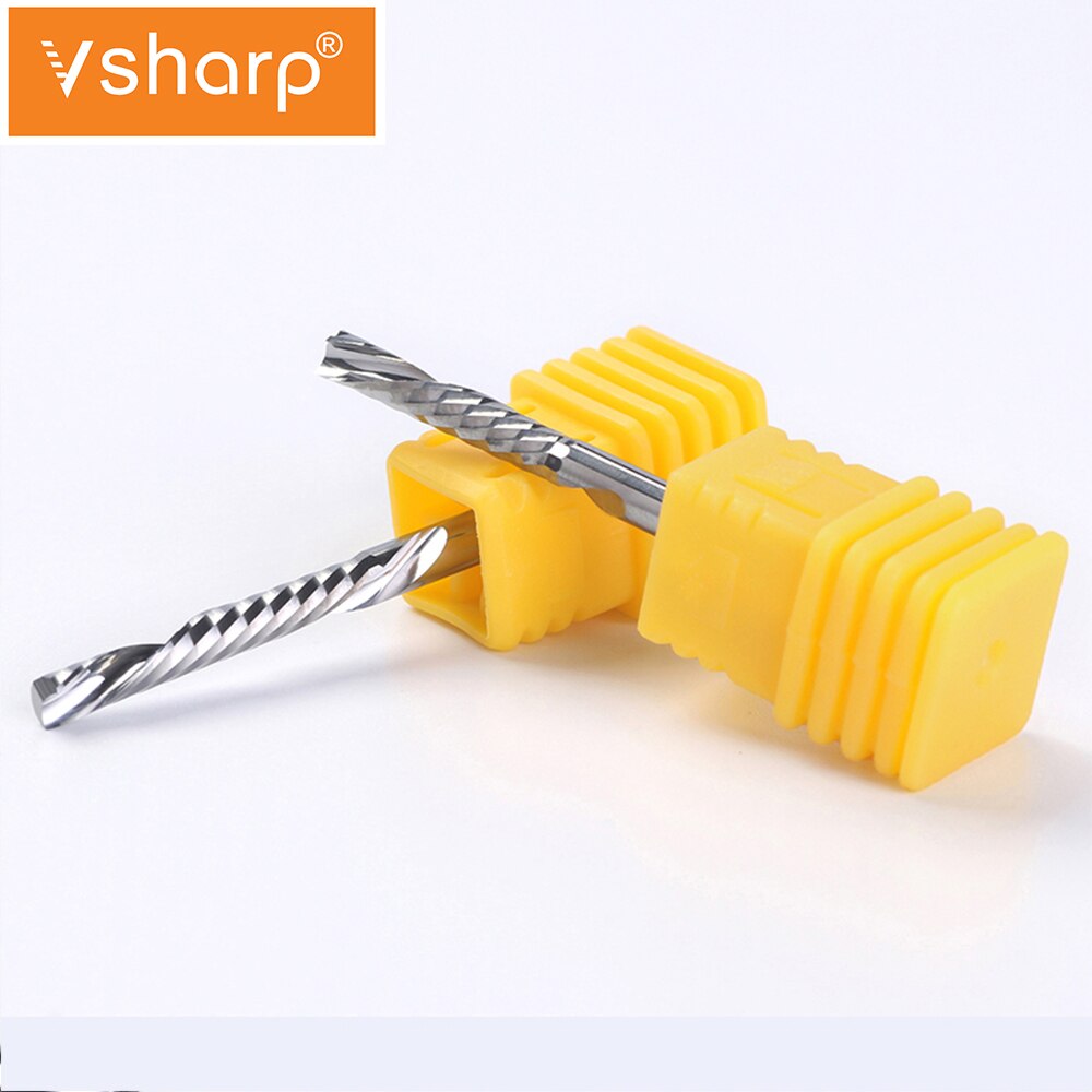 Vsharp – fraise à spirale gauche, tige de 3.175mm, coupe vers le bas, 1 cannelure, fraiseuse CNC, fraises en tungstène, acier acrylique