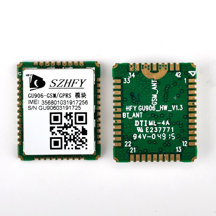 GU906 supports the GSM standard quad-band wireless Bluetooth module covering 850/900/1800 / 1900MHZ size 19mm*16mm*2.9