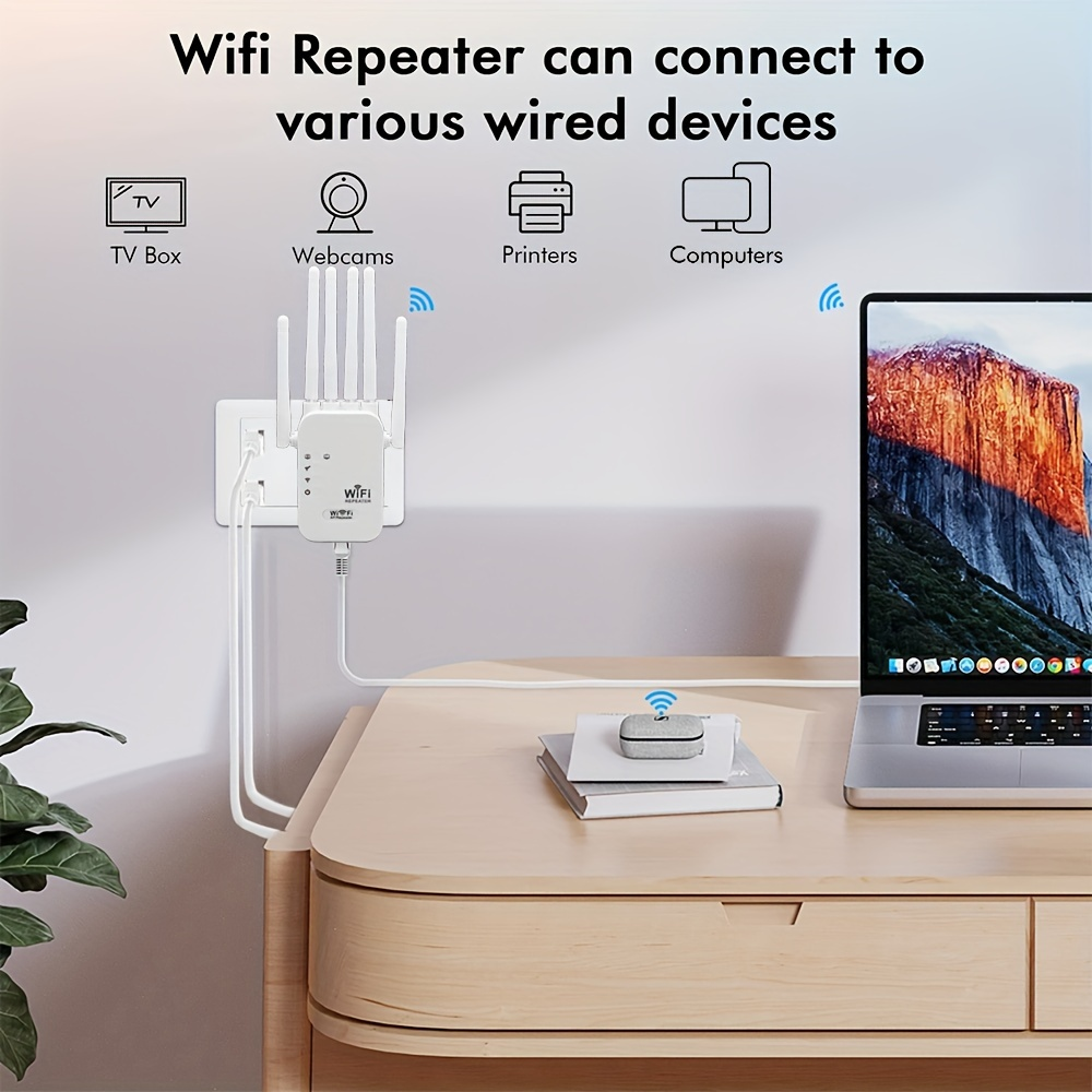 Dual Band Gigabit Ethernet Ports, WiFi 6 Extender, Works with Any Router, Universal Compatibility, 6 Antennas for 50+ Devices
