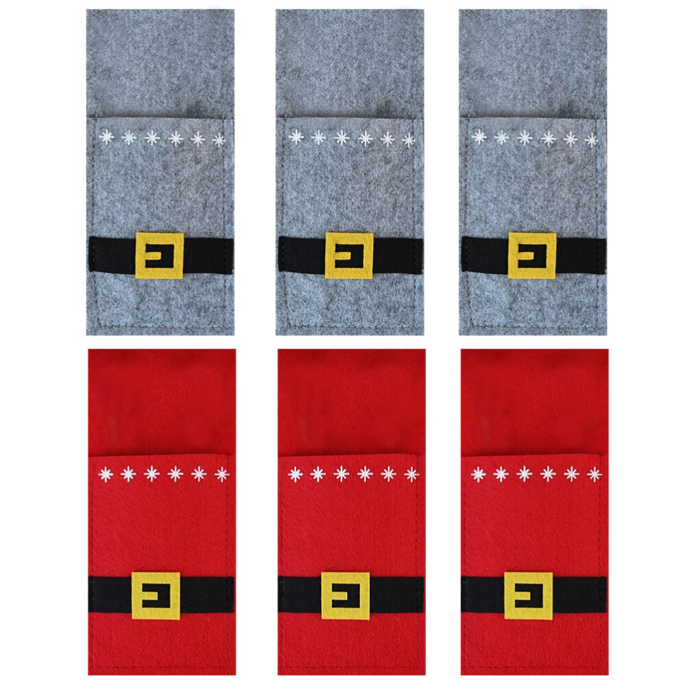 3 stuks kerst bestektas vorkhoes zilverwerktas bestekhouder (roodgrijs): Default Title