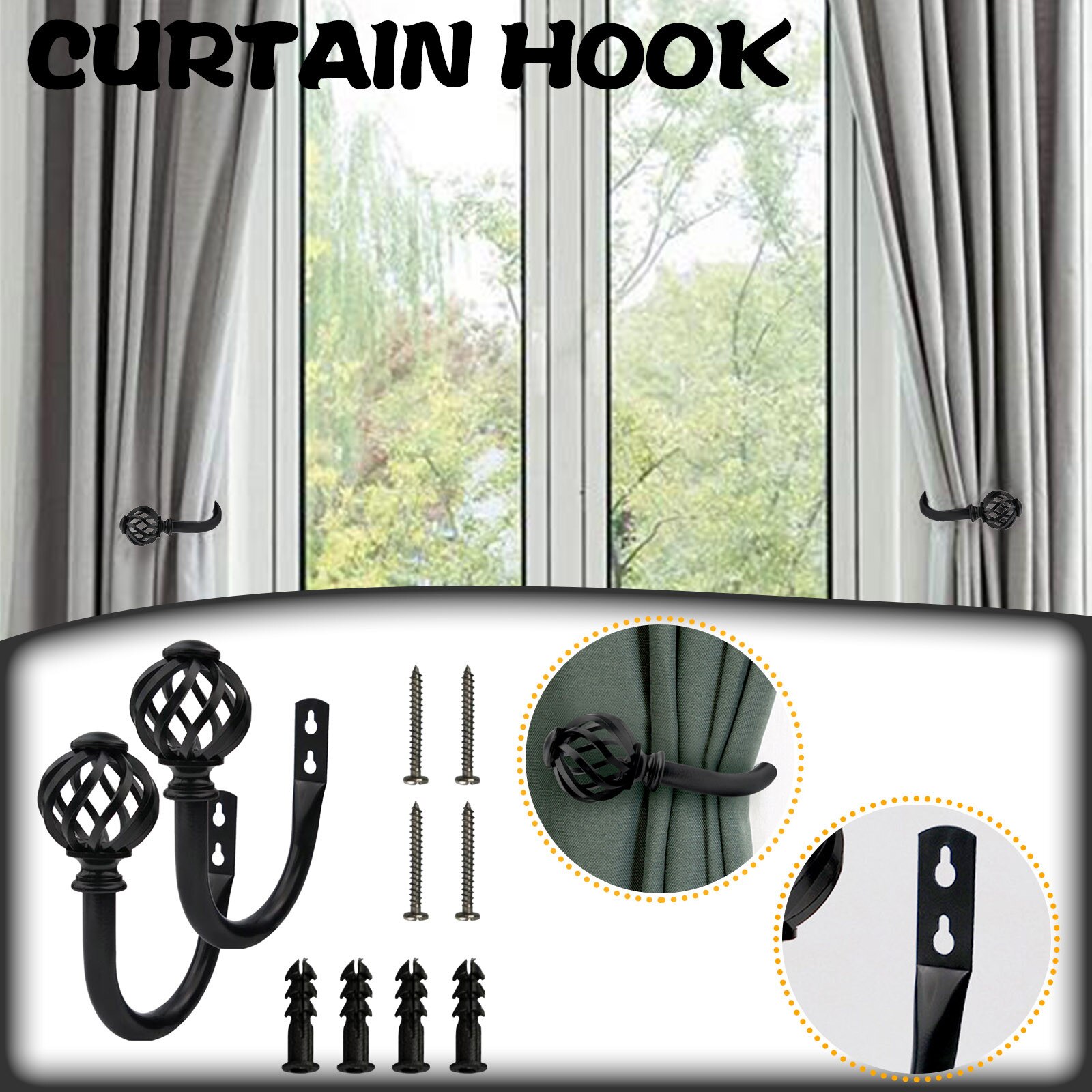 Curtain Hook Strap Wrought Iron U-shaped Window Decoration Accessories QW