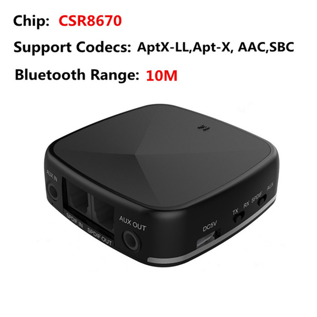 CSR8675 Bluetooth 5.0 Zender Ontvanger Aptx Hd Ll Wireless Audio Adapter 3.5 Mm 3.5 Aux Jack Spdif Rca Voor Tv auto Speaker Pc: Black with Silver