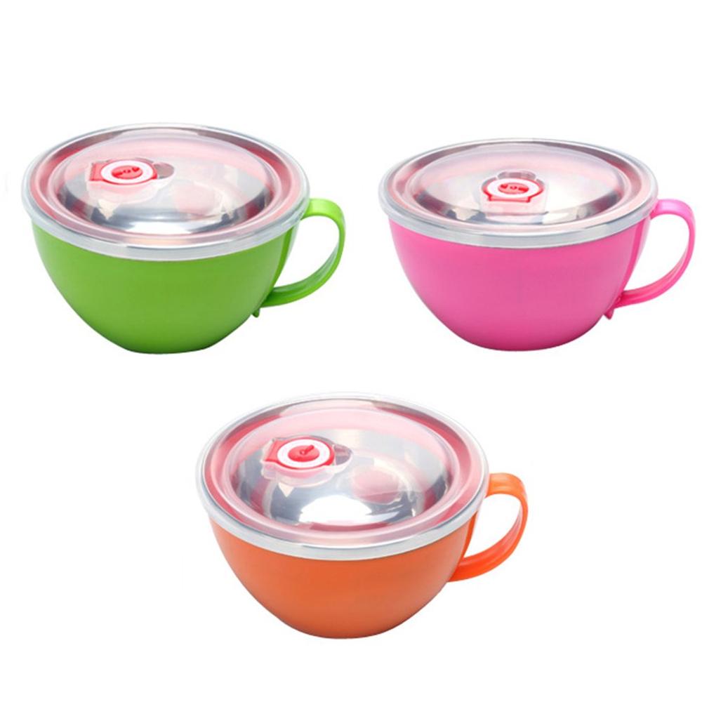 Stainless Steel Instant Noodle Bowl Double Lid With Lid Handle Noodle Cup Ramen Bowl Soup Bowl Insulated Fresh Box Rice