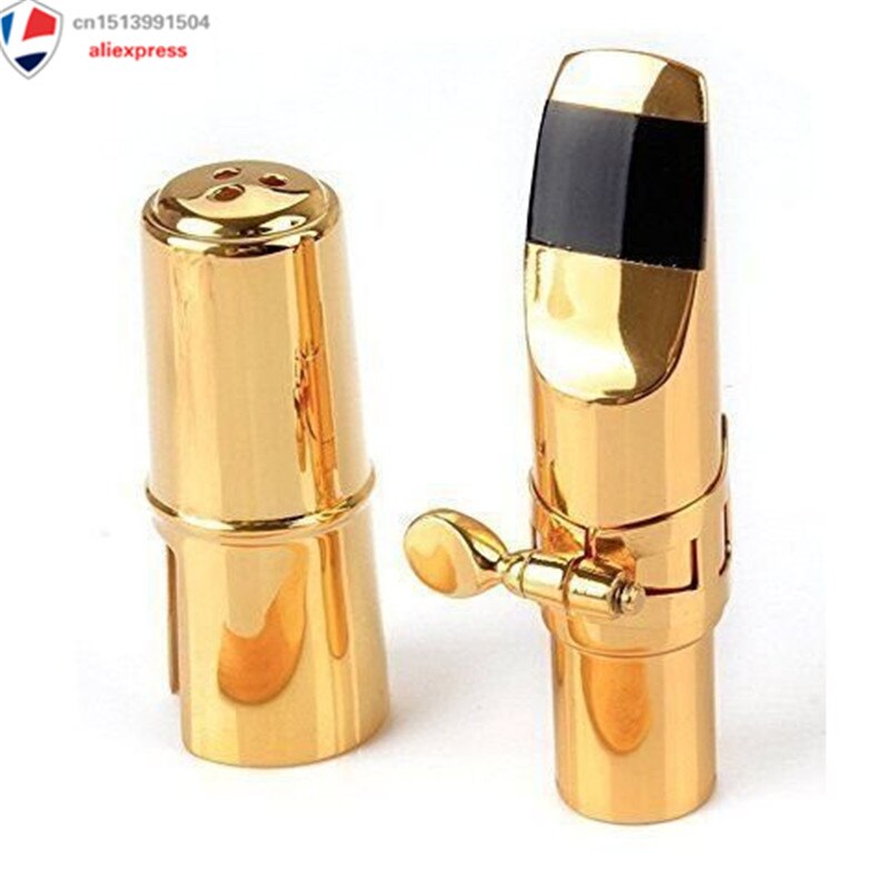 Prive Custom Altsax Mondstuk, Vergulde Metalen Eb Altsaxofoon Mondstuk + Cap + Ligatuur Size #7