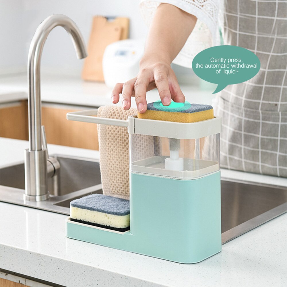 Multifunction Kitchen Detergent Liquid Storage Box Sink Dish Washing Sponge Rack Bathroom Manual Press Liquid Soap Dispenser