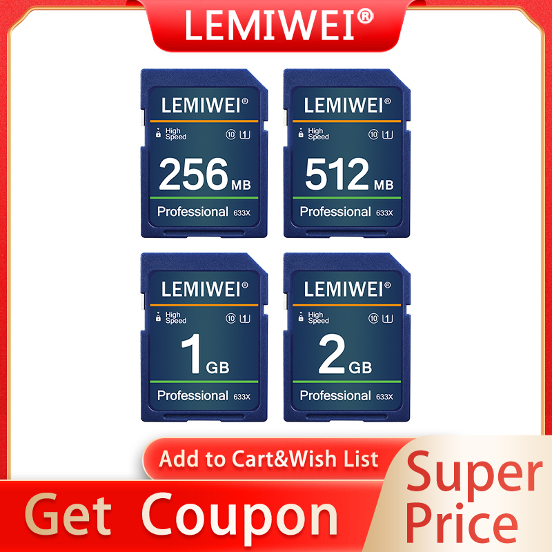 Camera Memory SD Card 256MB 512MB 1GB 2GB Class 10 High Speed UHS-I 633x Storage Card U1 Lemiwei Memory Card