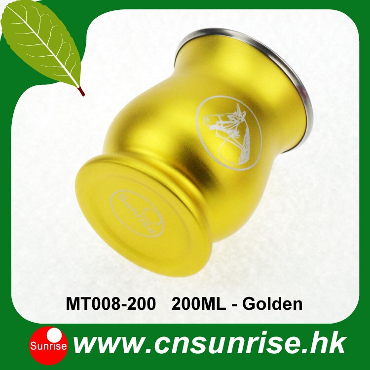 Original argentina yerba mate calabash græskar rustfri dobbeltvæg med halm yerba mate gaucho og rengøringsbørste salg: Gylden