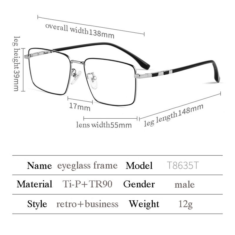 Montura de gafas de titanio puro para hombre, gafas graduadas de , a la , estilo de negocios, T8635T