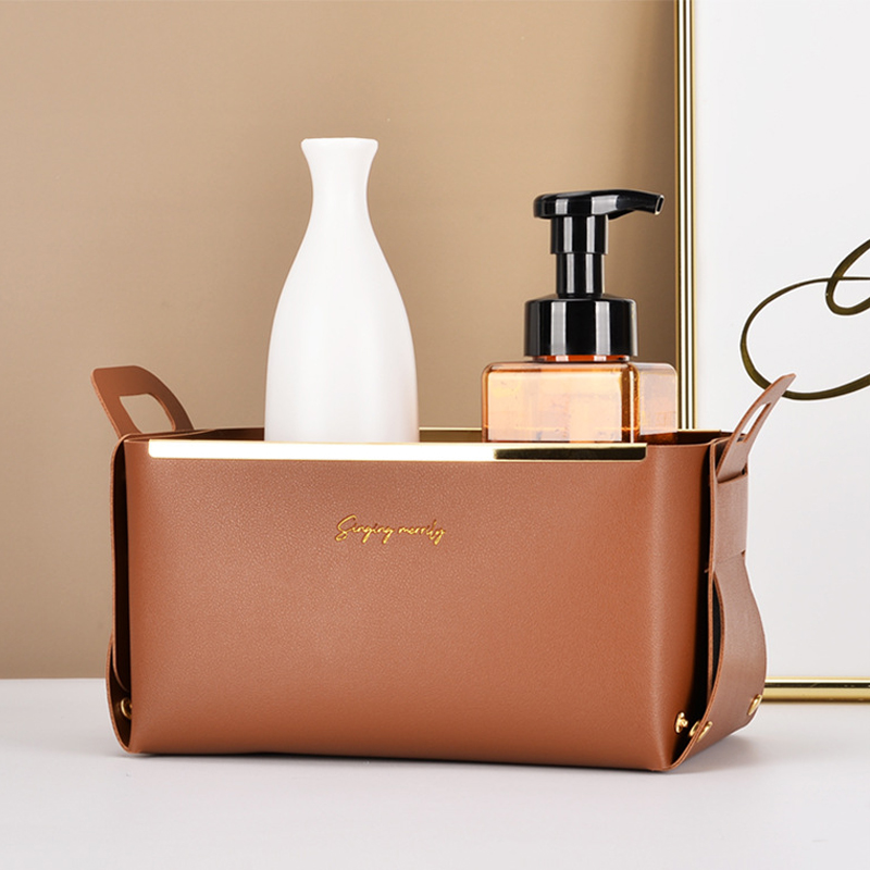 Nordic ins læder opbevaringsboks stue soveværelse kosmetiske smykker stor desktop pu sammenklappelig opbevaringsbakke