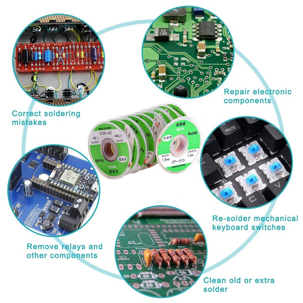 1.5mm 2.0mm 3.5mm Length 1.5M Width Copper Wire Braid Welding Desoldering Remover Wire Bronze LeadCord Flux Repair Portable Tool