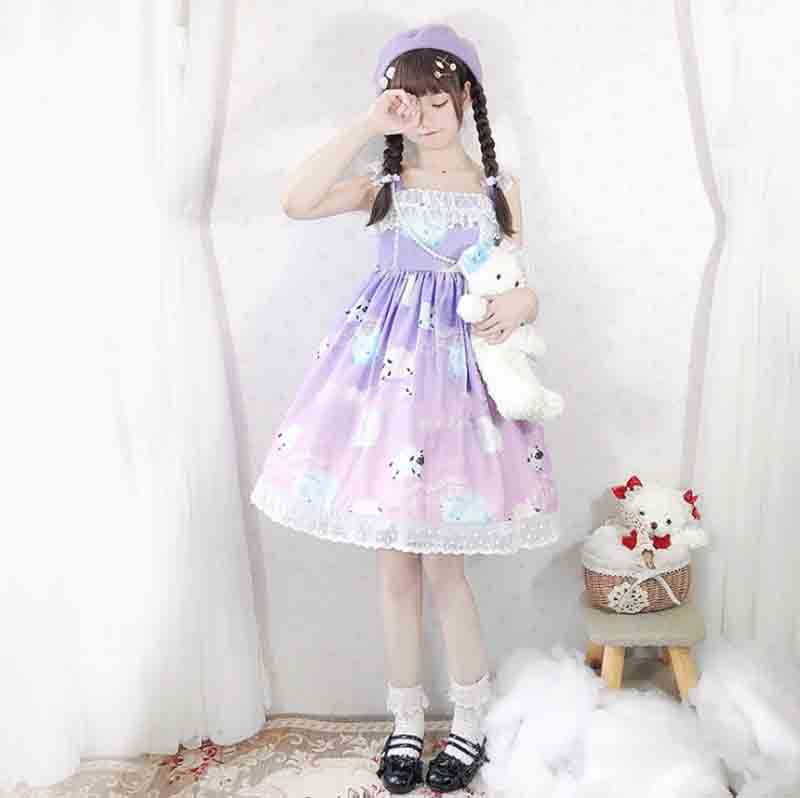 Vestido japonés Lolita en degradado de estrellas, vestido morado/azul marino Jsk Lolita de mujer, vestido de verano con tirantes, vestido Lolita para chicas de talla grande: Purple  JSK