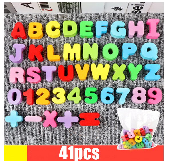 Giocattoli di legno giocattolo fai-da-te cartone animato frutta animale lettera numero Stringing infilatura perline di legno giocattolo Monterssori educativo per bambini: 41pcs
