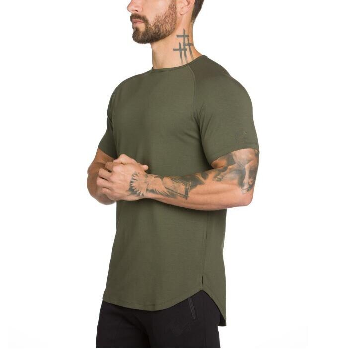 Muscleguy t-shirt long pour homme, Hip Hop, gym, Extra Long, musculation et Fitness: Vert armée / XXL