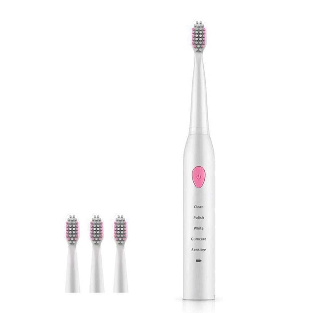 Electric Toothbrush Adult Rechargeable Toothbrush Sonic Automatic Soft Toothbrush Waterproof Usb Charging Kemei Acoustic Wave 3C: White pink