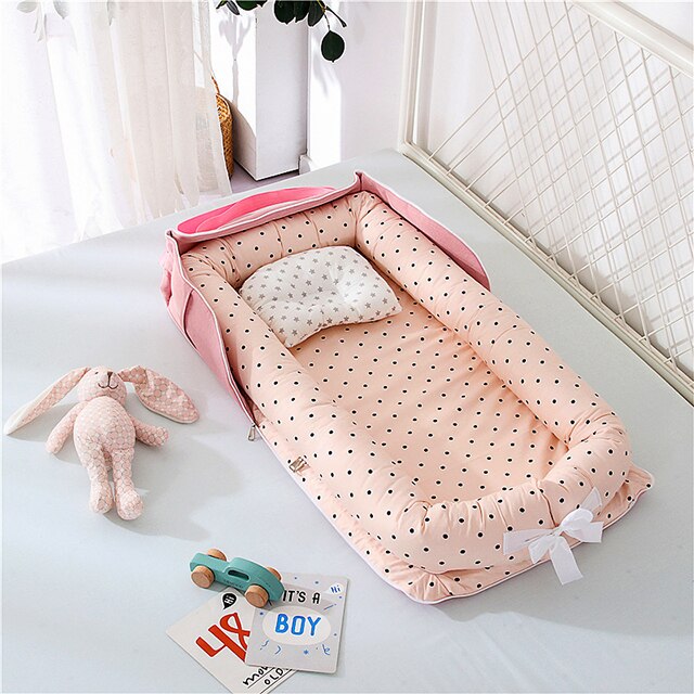 Baumwolle Baby Nest Bett Tragbare Neugeborenen Kokon Für Schlaf Nest Tragbare Reise Bedürfnisse Schlafen Bett Für Infant: Pink dots