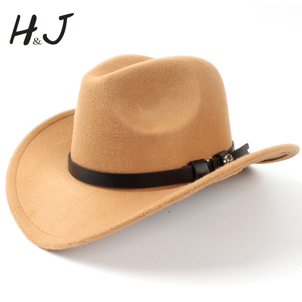 Uld dame cowboyhat i filt til dame jazz cowgirl sombrero kasketter (størrelse :57cm/us 7 1/8) a20