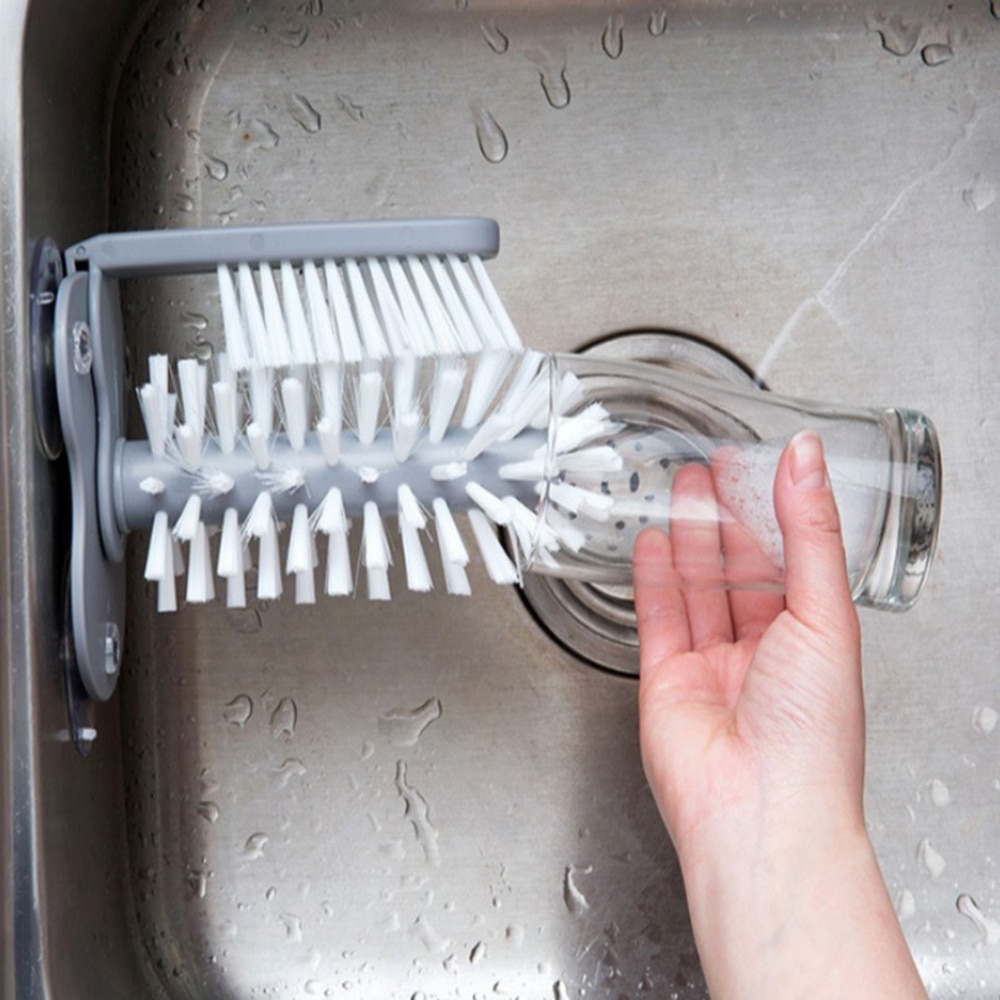 Glass Cleaner Bottles Brush Sink Stand Drink Water Cup Scrubber Mug Wine Suction Kitchen Bottle Cup Cleaner Brush