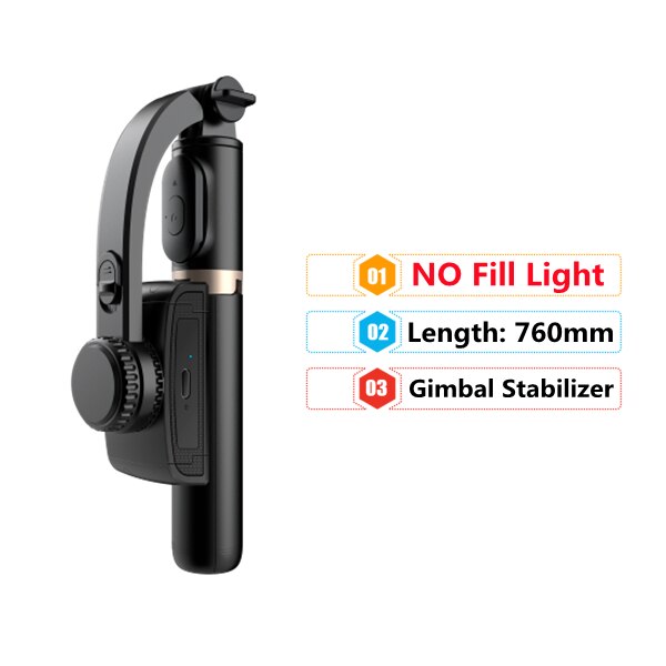 Kul dier gimbal håndholdt stabilisator mobiltelefon videoopptak telefon gimbal stabilisator med ledet utfyllingslys til smarttelefon: Ingen fylllys