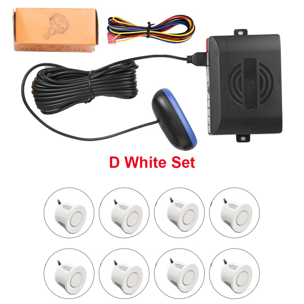 Auto Parktronic Parking Sensor 8 Led Display Monitor Voice Alarm Motion Backlight Auto Radar Detector Front Parkeersensoren: White