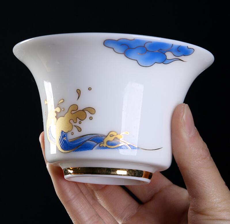 Alta De porcelana blanca cubierta De Jade De porcelana cubierta De Casa De Té sola taza De té gaiwan Sopera De Ceramica